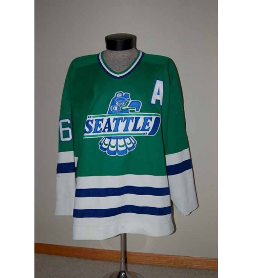 Custom WHL Seattle Thunderbirds 1992 93 Brendan Witt Road Hockey Jersey Green